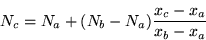 \begin{displaymath}N_{c}=N_{a}+(N_{b}-N_{a})\frac{x_{c}-x_a}{x_b-x_a}\end{displaymath}